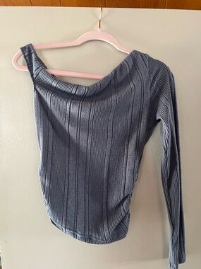 Missguided One-Shoulder Ribbed Long Sleeve Top in Gray